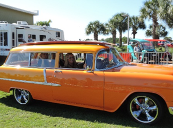 vintage orange station wagon