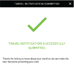 travel notification success screen
